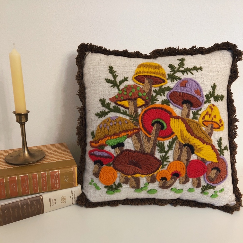 Embroidered Mushroom Pillow